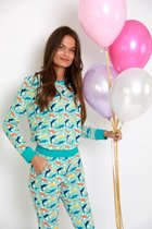 Happy Pyjama's - Pyjamaset met Dolfijnen print | pyjama dames volwassenen |lange mouwen van katoen | maat: M