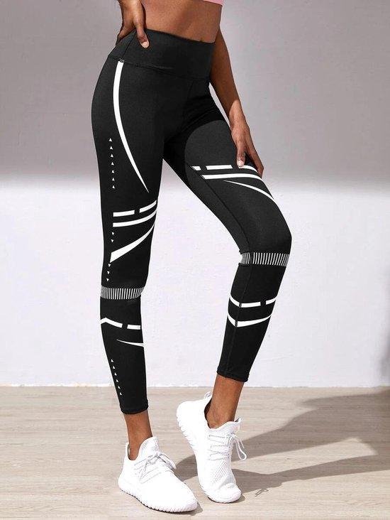 High waist sport legging dames zwart met witte strepen, SHEIN, maat L