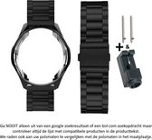 Zwart Metalen Bandje en siliconen beschermcase geschikt voor de Samsung Galaxy Watch 42mm, black smartwatch strap and case – Maat: zie maatfoto
