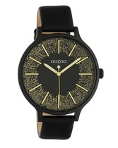 OOZOO Timepieces - Zwarte horloge met zwarte leren band - C10679 - Ø44