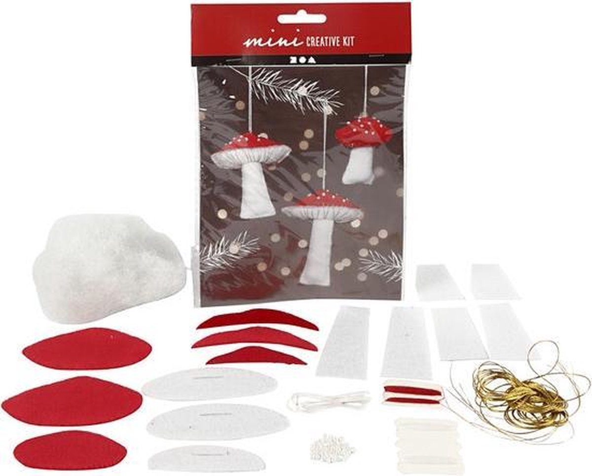 Creativ Company knutselset paddenstoelen hangers vilt 10 cm 3 stuks.