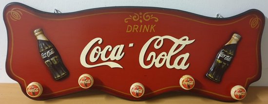 Porte-manteau Coca Cola avec 5 crochets (casquettes) enseigne murale café bar mancave décoration objet publicitaire