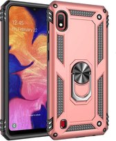 Anti-Shock Hybrid Ring Armor Hoesje Geschikt voor: Samsung Galaxy A10 - rose goud