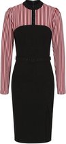 Collectif Zelda Striped 60's Pencil Jurk Zwart Rood Wit