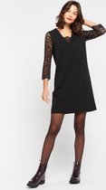 LOLALIZA Mini jurk met lange mouwen en kant - Zwart - Maat 42