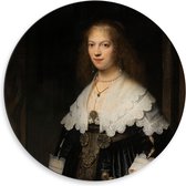 Dibond Wandcirkel - Oude meesters - Portret van een vrouw, Rembrandt van Rijn, 1639 - 50x50cm Foto op Aluminium Wandcirkel (met ophangsysteem)