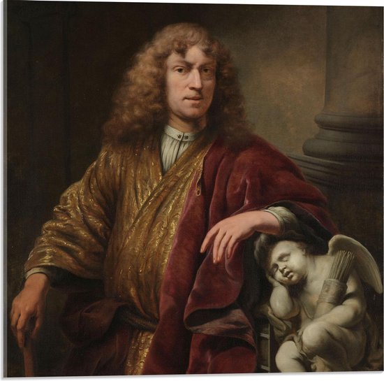 Acrylglas - Oude meesters - Zelfportret, Ferdinand Bol, 1653 - 50x50cm Foto op Acrylglas (Wanddecoratie op Acrylglas)