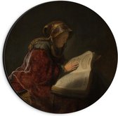 Dibond Wandcirkel - Oude meesters - Oude lezende vrouw, Rembrandt van Rijn, 1631 - 20x20cm Foto op Aluminium Wandcirkel (met ophangsysteem)