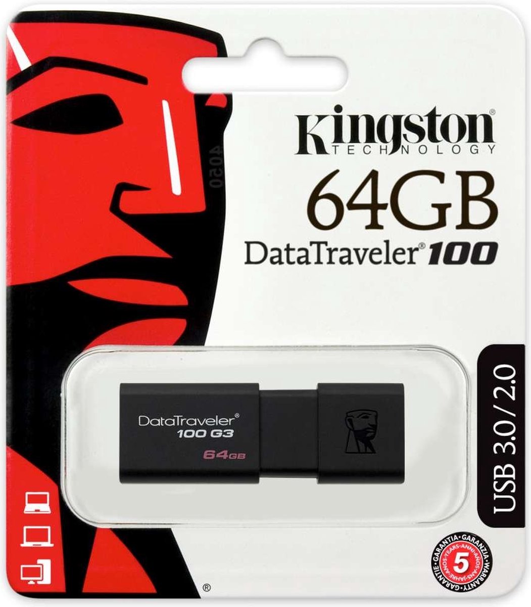 Kingston DataTraveler 100 G3 64GB USB Stick 3.0 Flash Drive - Zwart - Kingston
