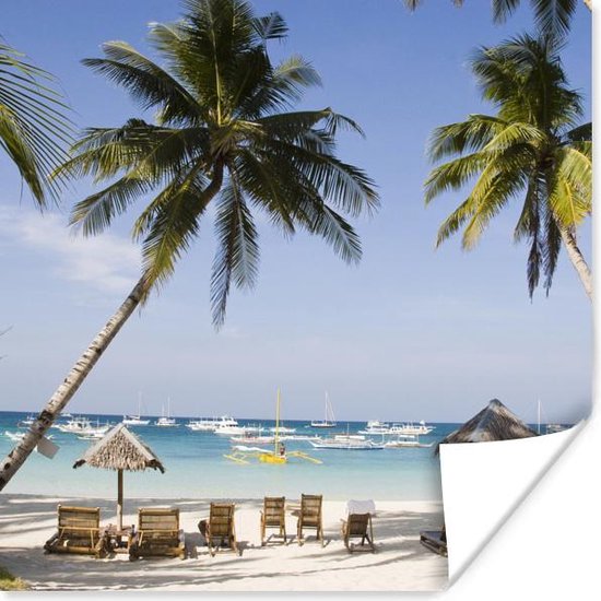 Palmiers et transats sur la plage de Boracay poster papier 100x100 cm ...