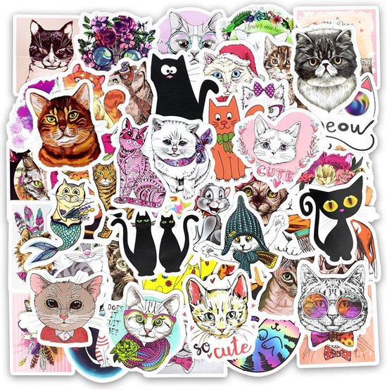 Maria schors Elegantie Sticker mix met katten - 50 stickers voor muur, laptop, deur, journal etc.  | bol.com