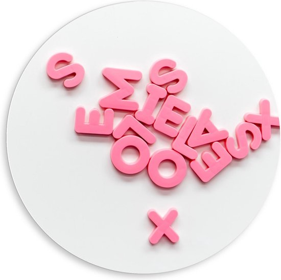 Forex Wandcirkel - Roze Letterfiguren - 80x80cm Foto op Wandcirkel (met ophangsysteem)