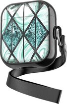 DrPhone PL2 - Airpods Marmer Patroon Case - Beschermende Case – Silicone & TPU Cover – Zwart/Groen