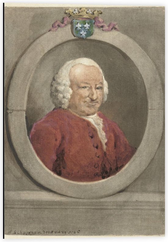 Dibond - Oude meesters - Portret Johan Hudde Dedel, Aert Schouman, 1786 - 40x60cm Foto op Aluminium (Met Ophangsysteem)