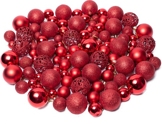 Kerstballen Plastic – Kerstversiering Rood - Kerstbal Set Van 101 Stuks Met Piek - Voor Een Stijlvolle Kerstboom - Positive Things