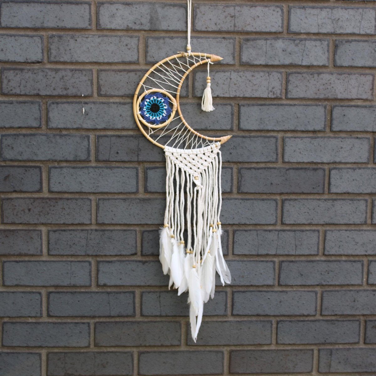 Ancient Wisdom Macramé Dromenvanger - Bescherming - Maan - 21x1x21x68cm Multicolor