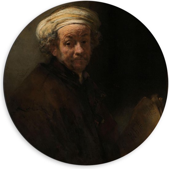 Dibond Wandcirkel - Oude meesters - Zelfportret als de apostel Paulus, Rembrandt van Rijn - 60x60cm Foto op Aluminium Wandcirkel (met ophangsysteem)