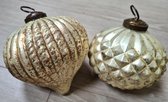 Kerstbal set van 2 - oud goud - zilver goud - glas