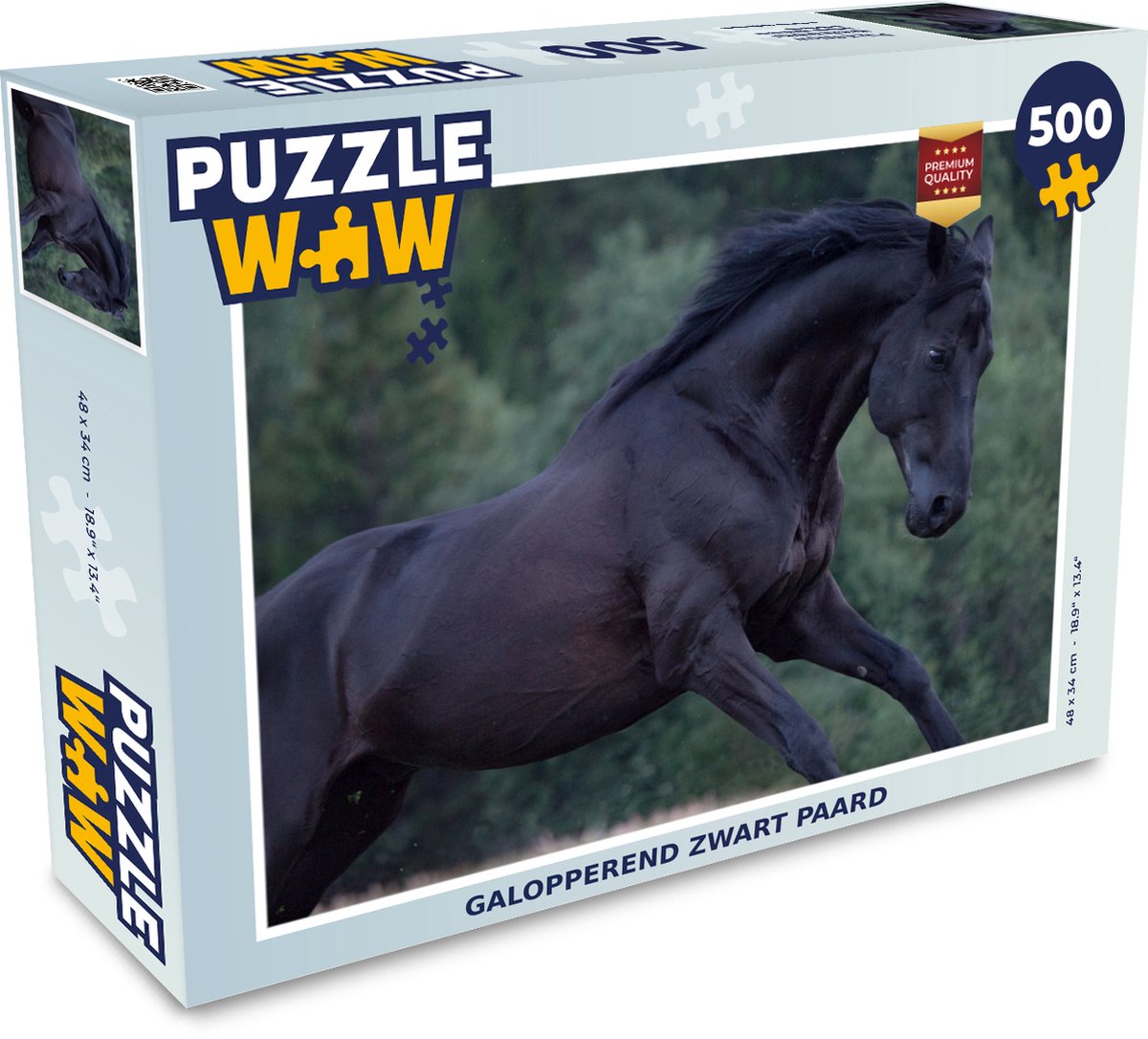 Puzzel 500 stukjes Volbloed Paarden - Galopperend zwart paard - PuzzleWow  heeft... | bol.com