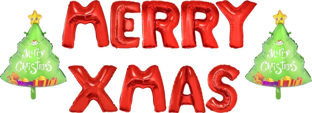 Ballonnenset Kerstmis - MERRY XMAS + 2 ballonnen KERSTBOOM - Feestdecoratievoorwerp