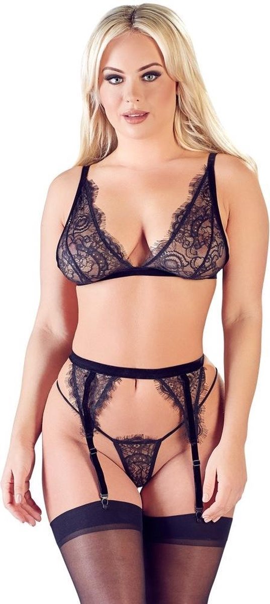 Goedkoopste Cottelli Collection Lingerie Wimper Stijl Jarretel Set met Lichte Ruches