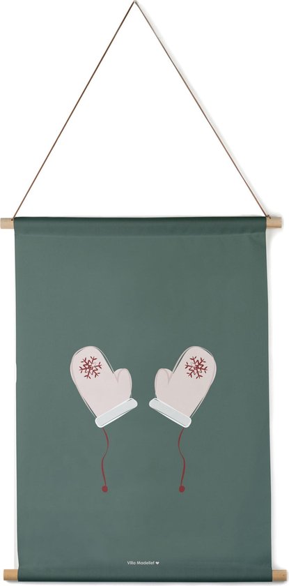Villa Madelief Interieurbanner Wanten - Textielposter - 45x60cm - Wandkleed - Wandtapijt - Wanddecoratie voor thuis - Makkelijk op te hangen - Poster met houten hangers