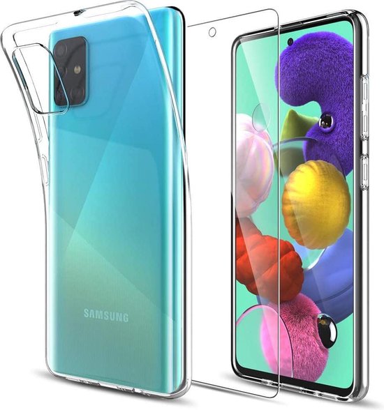 Samsung A51 Hoesje Transparant - samsung a51 hoesje Siliconen Hoesje Case Cover Doorzichtig + 1x  Samsung A51 Screenprotector Tempered Glass Glas Protector Glas Plaatje