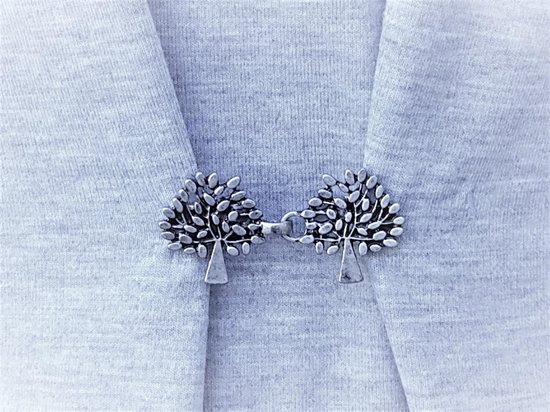 Vestsluiting - clip met haakje, Tree of Life, voor vest, sjaal of omslagdoek in kleur antiek zilver look. - Lili 41