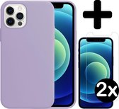 Hoesje Geschikt voor iPhone 12 Pro Hoesje Siliconen Case Hoes Met 2x Screenprotector - Hoes Geschikt voor iPhone 12 Pro Hoes Cover Case - Lila