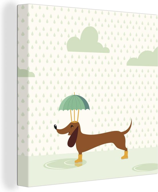 Vulgariteit verzekering Dubbelzinnigheid Herfst illustratie hond met paraplu canvas 2cm 140x140 cm - Foto print op  Canvas... | bol.com