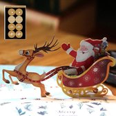 3D pop up Kerstkaart Vrolijke Kerstman op een arrenslee met rendier pop-up wenskaart met Berichtpaneel - incl. envelop & 8 sluitzegels - Complete set