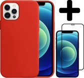 Hoes voor iPhone 12 Pro Hoesje Siliconen Case Met Screenprotector Full Cover 3D Tempered Glass - Hoes voor iPhone 12 Pro Hoes Cover Met 3D Screenprotector - Rood
