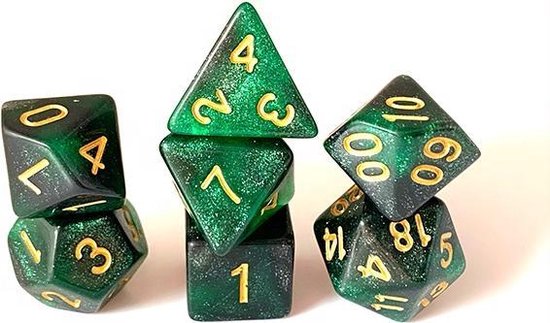 Dungeon Dice Plastic Polydice Dés Set De 7 Pièces - Vert Galaxie | Pour D&D et autres jeux de rôle | Set de Dés en plastique pour donjons et Dragons