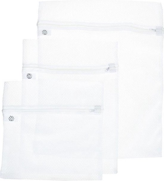 Orange85 Waszak wit - Set van 3 stuks - Rits - Verschillende maten - Waszakje lingerie - Laundry bag - Wasnet