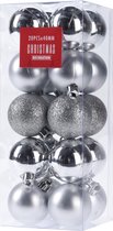 40x Kleine zilveren kunststof kerstballen 4 cm glitter/mat/glans - Kerstboomversiering/kerstversiering zilver