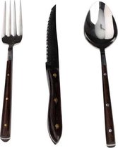 Bestekset met olijfhouten handgreep - vork, lepel & mes