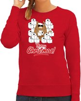 Foute Kerstsweater / Kersttrui met hamsterende kat Merry Christmas rood voor dames- Kerstkleding / Christmas outfit S