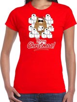 Fout Kerst shirt / Kerst t-shirt met hamsterende kat Merry Christmas rood voor dames- Kerstkleding / Christmas outfit XL