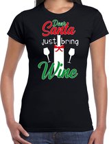 Dear Santa just bring wine drank Kerst shirt / Kerst t-shirt zwart voor dames - Kerstkleding / Christmas outfit L