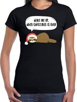 Luiaard Kerst shirt / Kerst t-shirt Wake me up when christmas is over zwart voor dames - Kerstkleding / Christmas outfit M