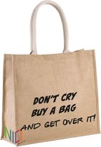 Jute tas naturel 15x35cm Don't cry