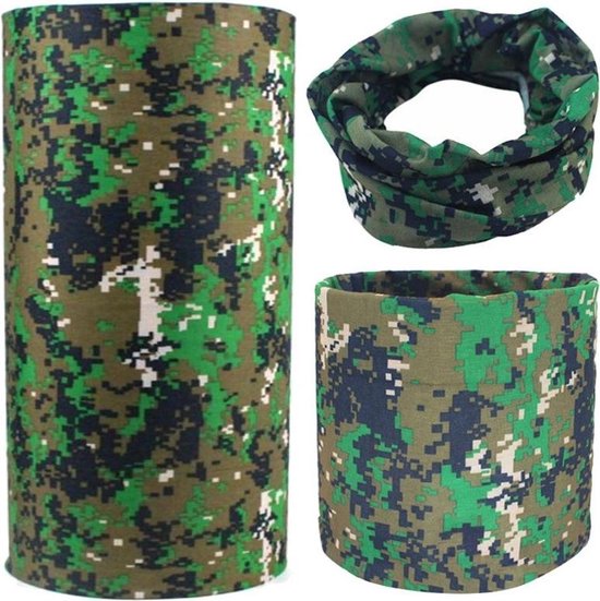 Fako Fashion® - Colsjaal - Gezichtsmasker - Bandana - Nekwarmer - Sjaal - Col - Microfiber Faceshield - Block Camouflage Groen