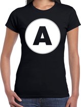 T-shirt met de letter A dames zwart voor het maken van een naam / woord voor teamsportdagen of als nawomen shirt - team A S
