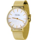 Yolora Dames Horloge met 120 Kalpa Camaka Kristallen - ⌀ 37 mm - Goudkleurig Edelstaal - 18K Geelgoud Verguld - Stainless Steel - Goud RVS - Vrouwen Sieraden - Geschenkdoos - Cadea