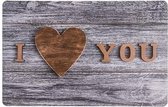 6x Rechthoekige grijze placemats I love you 29 x 44 cm - Placemats/onderleggers - Keukenbenodigdheden - Tafeldecoratie