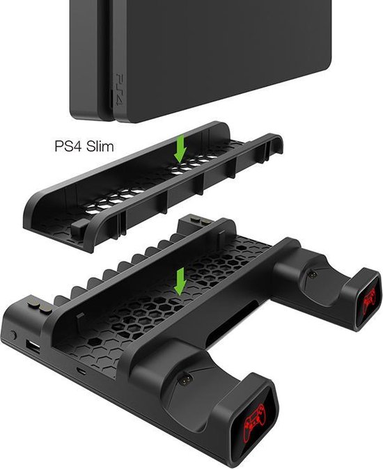 Luxe Multifunctionele Standaard voor Playstation 4 Slim en Pro – 2 oplaadstations – Verticale Standaard en Koelventilator - Dobe