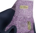 Detailopname van de OX-ON Recycle Basic 16002 werkhandschoen, maat M/8. Met keurmerken en recycling logo.