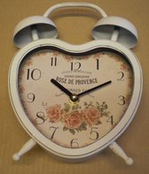 Klok - wekker - hart - rose de provence - antieke klok - wiite klok - 22 cm hoog