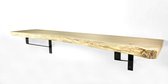 Eiken wandplank boomstam 60 x 30 cm inclusief zwarte plankdragers - Wandplank hout - Wandplank industrieel - Fotoplank