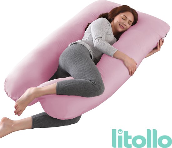 Litollo® Zwangerschapskussen XXL | Voedingskussen | Lichaamskussen | Body pillow | 280cm | Afneembare hoes | Roze